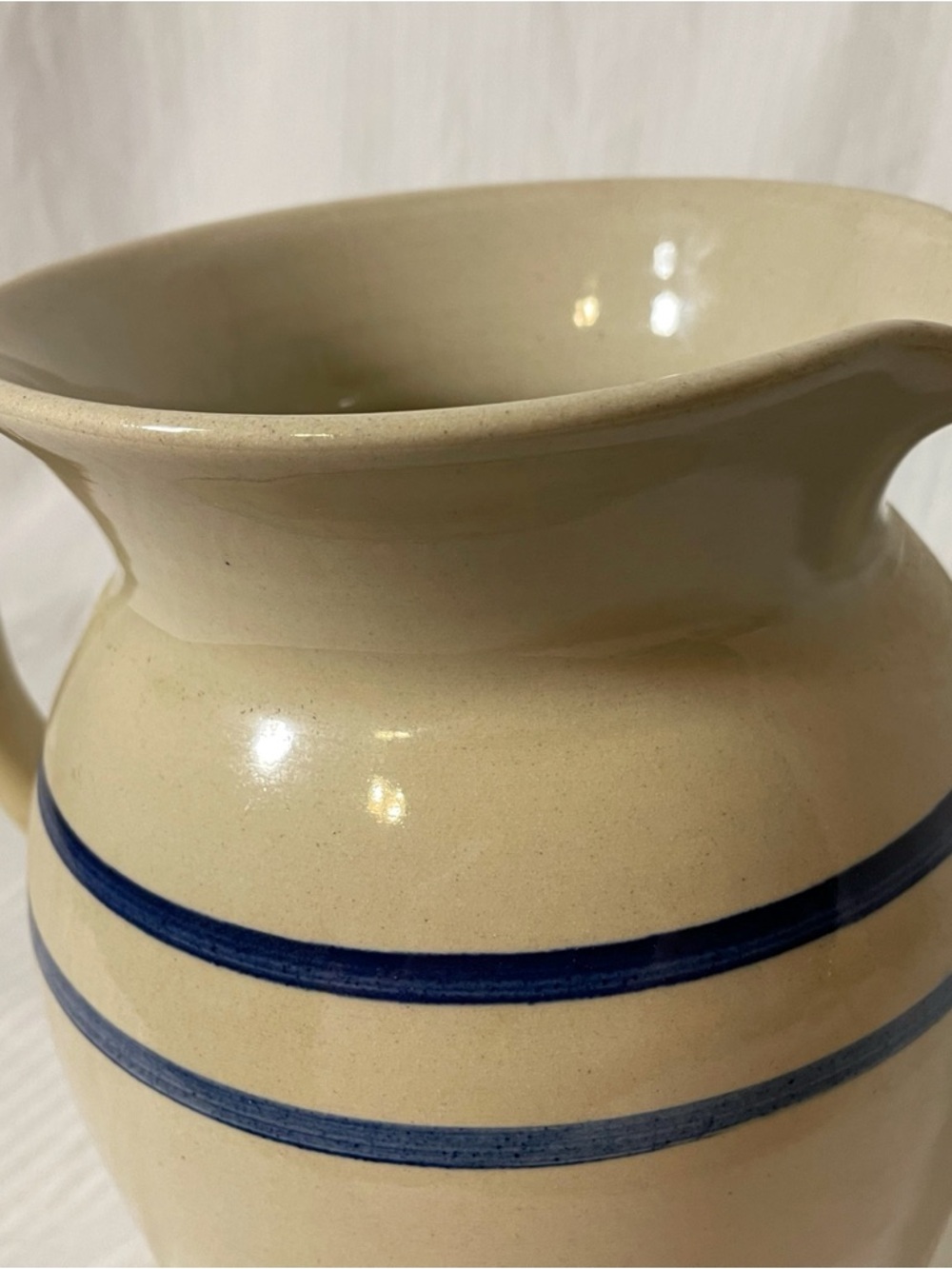 Vintage Marshall Pottery Cream colored Ceramic Pitcher with Blue Stripes - Picture 3 of 6